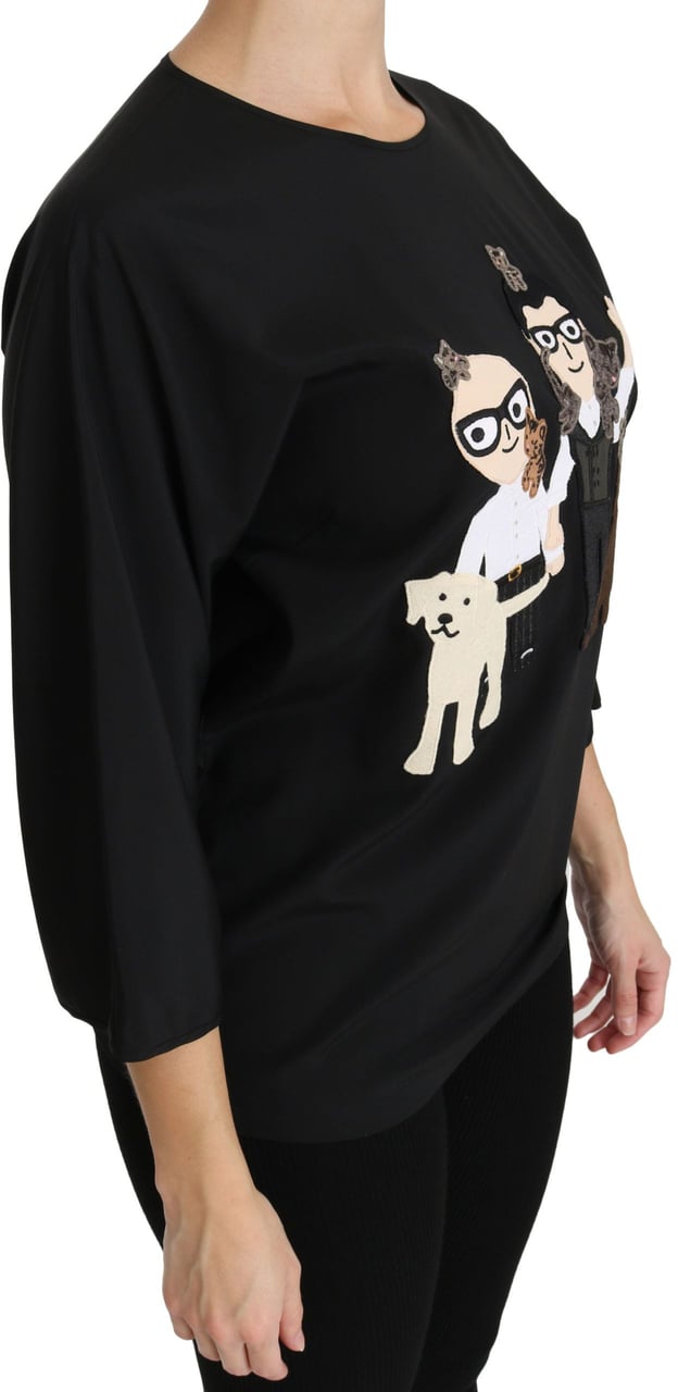 Dolce & Gabbana Black #dgfamily Top T-shirt Silk Blouse Zwart