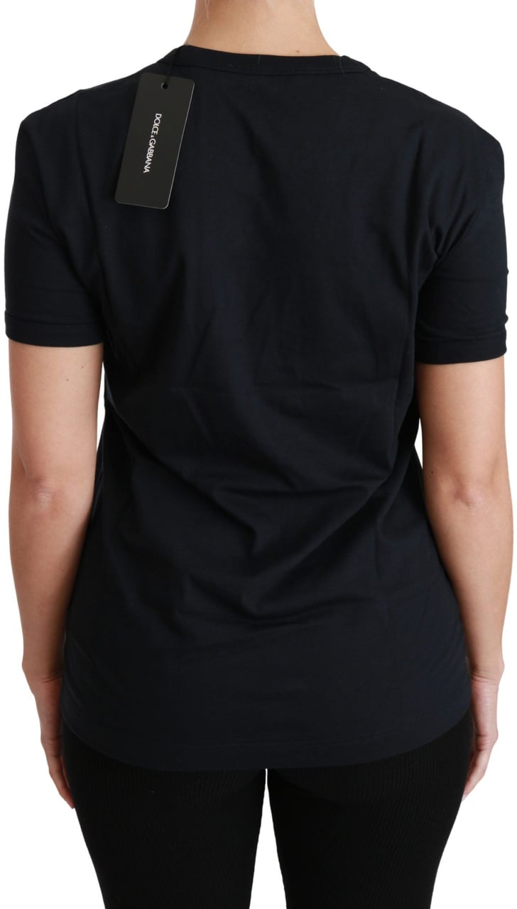Dolce & Gabbana Blue Amore Patch Crewneck Cotton Top T-shirt Blauw