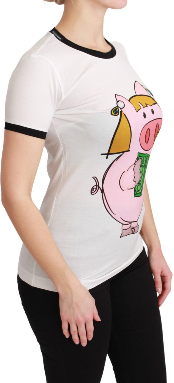 Dolce & Gabbana White YEAR OF THE PIG Top Cotton T-shirt Paars