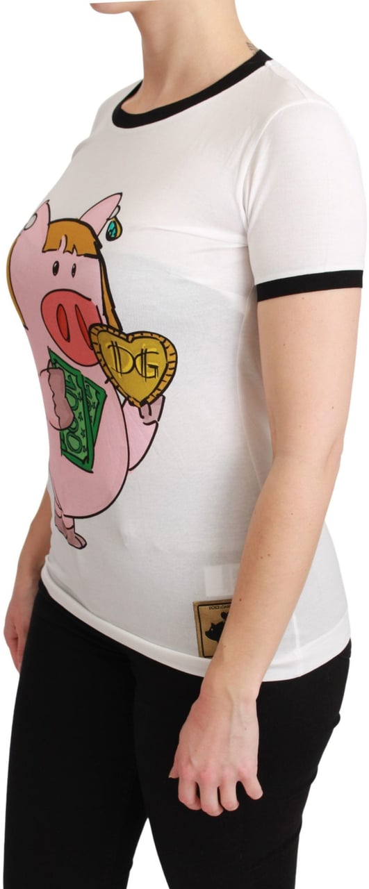 Dolce & Gabbana White YEAR OF THE PIG Top Cotton T-shirt Paars