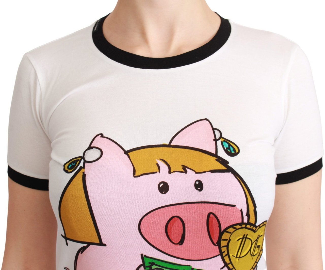 Dolce & Gabbana White YEAR OF THE PIG Top Cotton T-shirt Paars