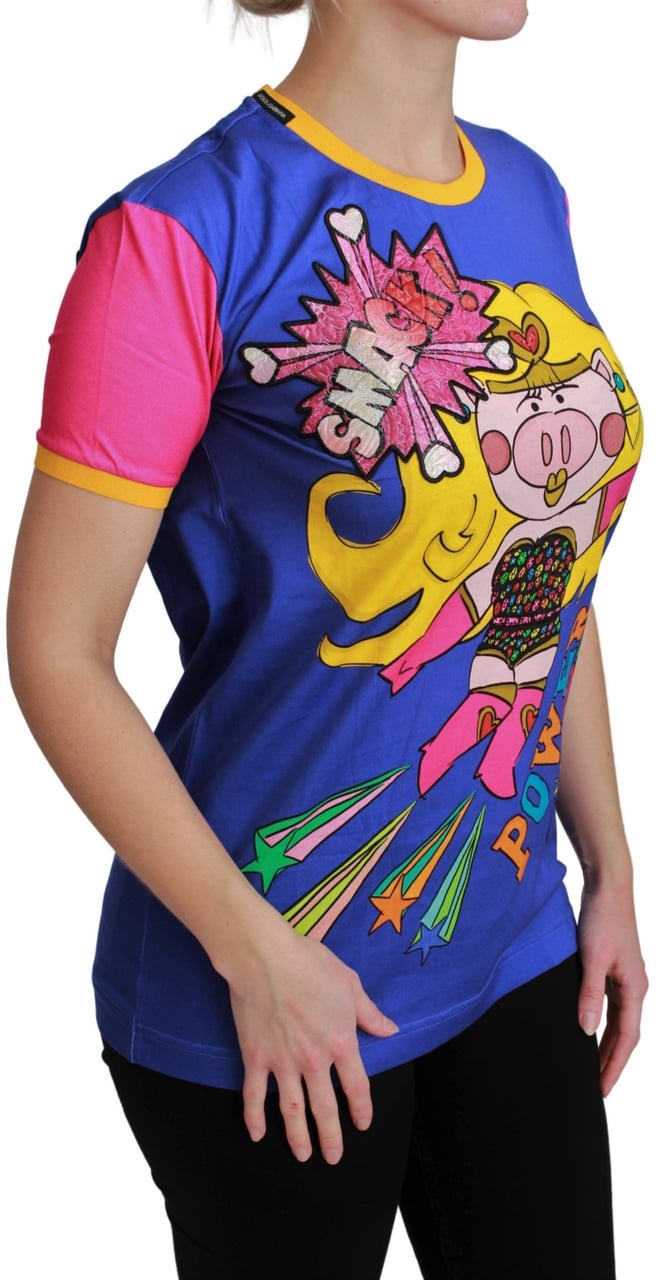 Dolce & Gabbana Purple PIG SUPERGIRL Top Cotton T-shirt Paars