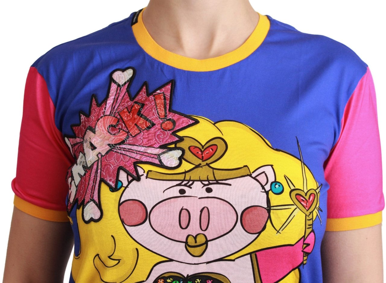Dolce & Gabbana Purple PIG SUPERGIRL Top Cotton T-shirt Paars