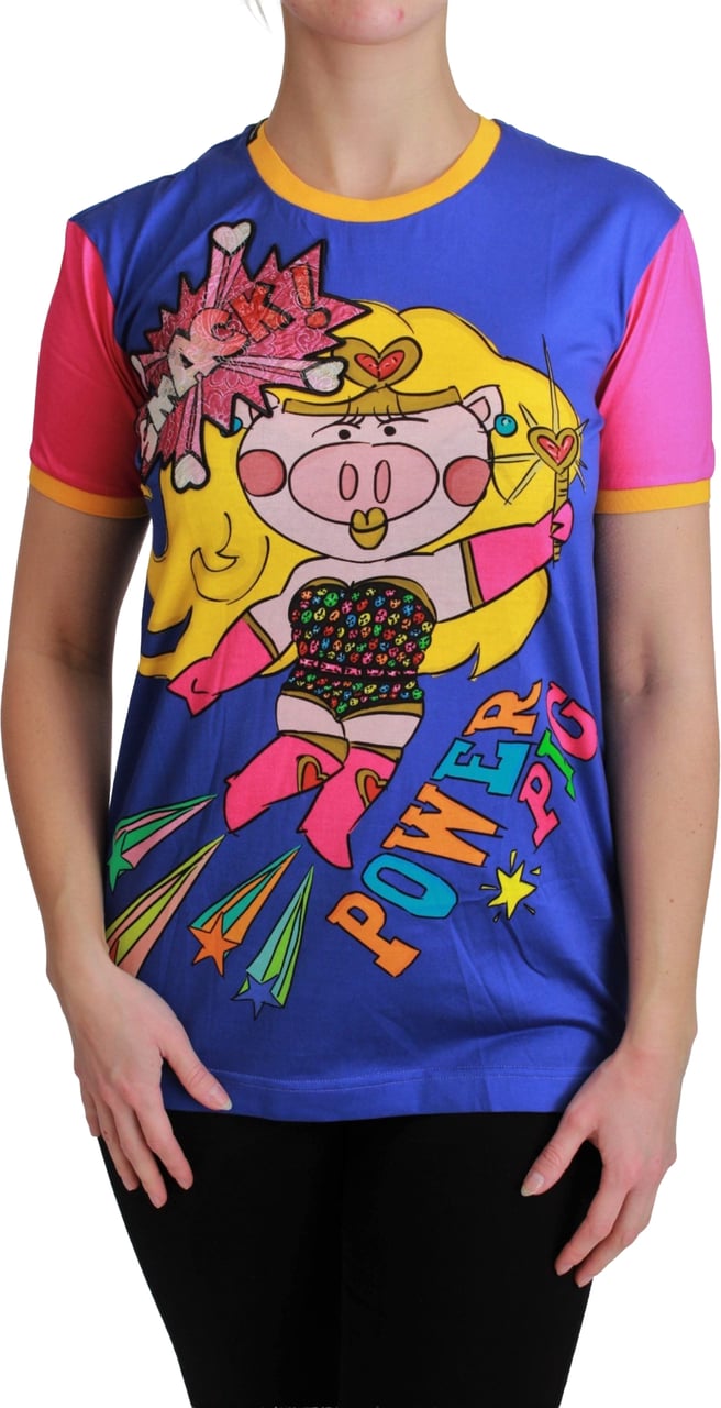 Dolce & Gabbana Purple PIG SUPERGIRL Top Cotton T-shirt Paars