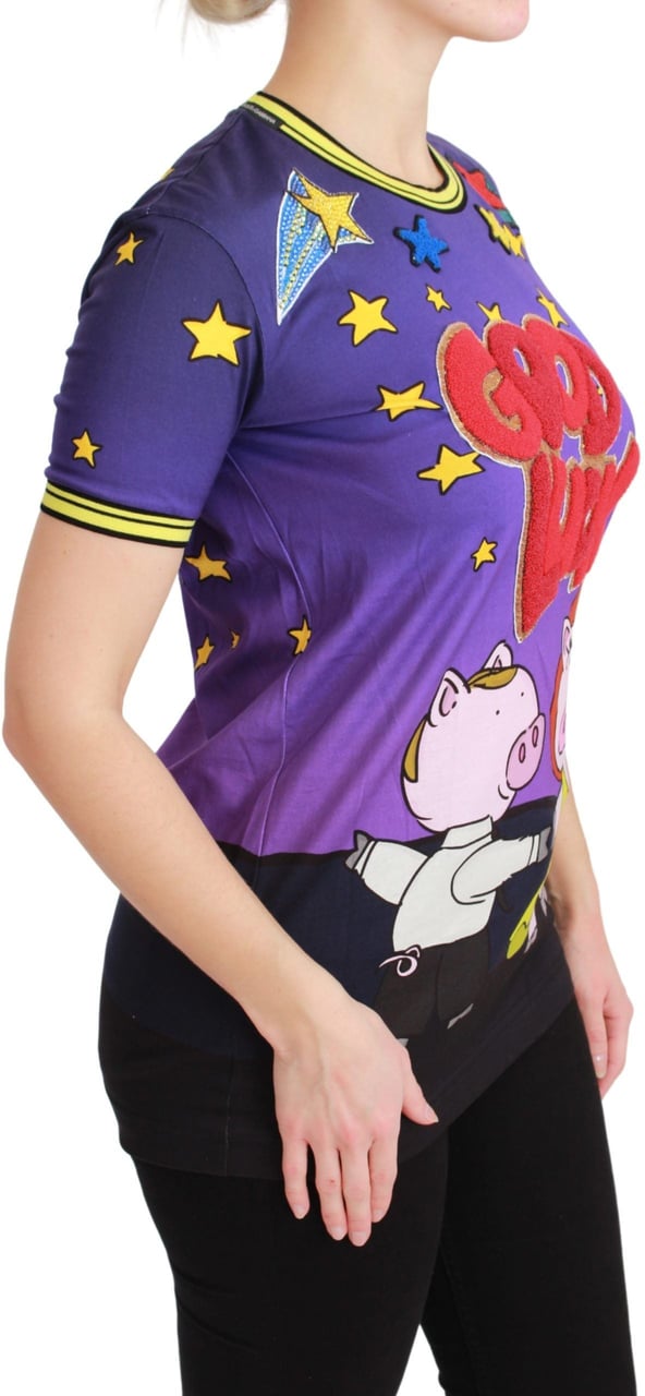 Dolce & Gabbana Purple YEAR OF THE PIG Top Cotton T-shirt Zwart