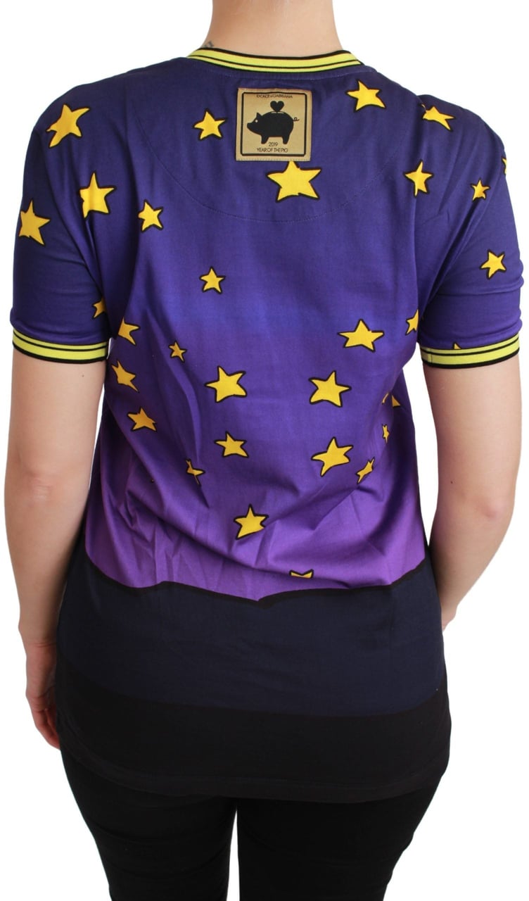 Dolce & Gabbana Purple YEAR OF THE PIG Top Cotton T-shirt Zwart