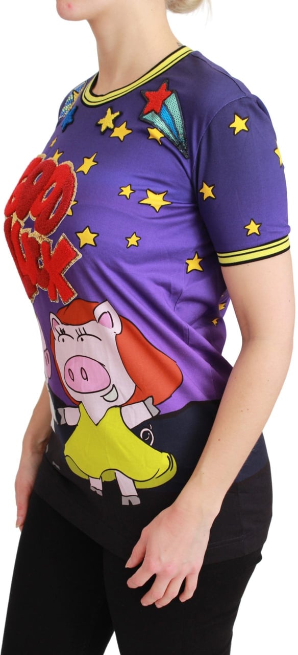 Dolce & Gabbana Purple YEAR OF THE PIG Top Cotton T-shirt Zwart
