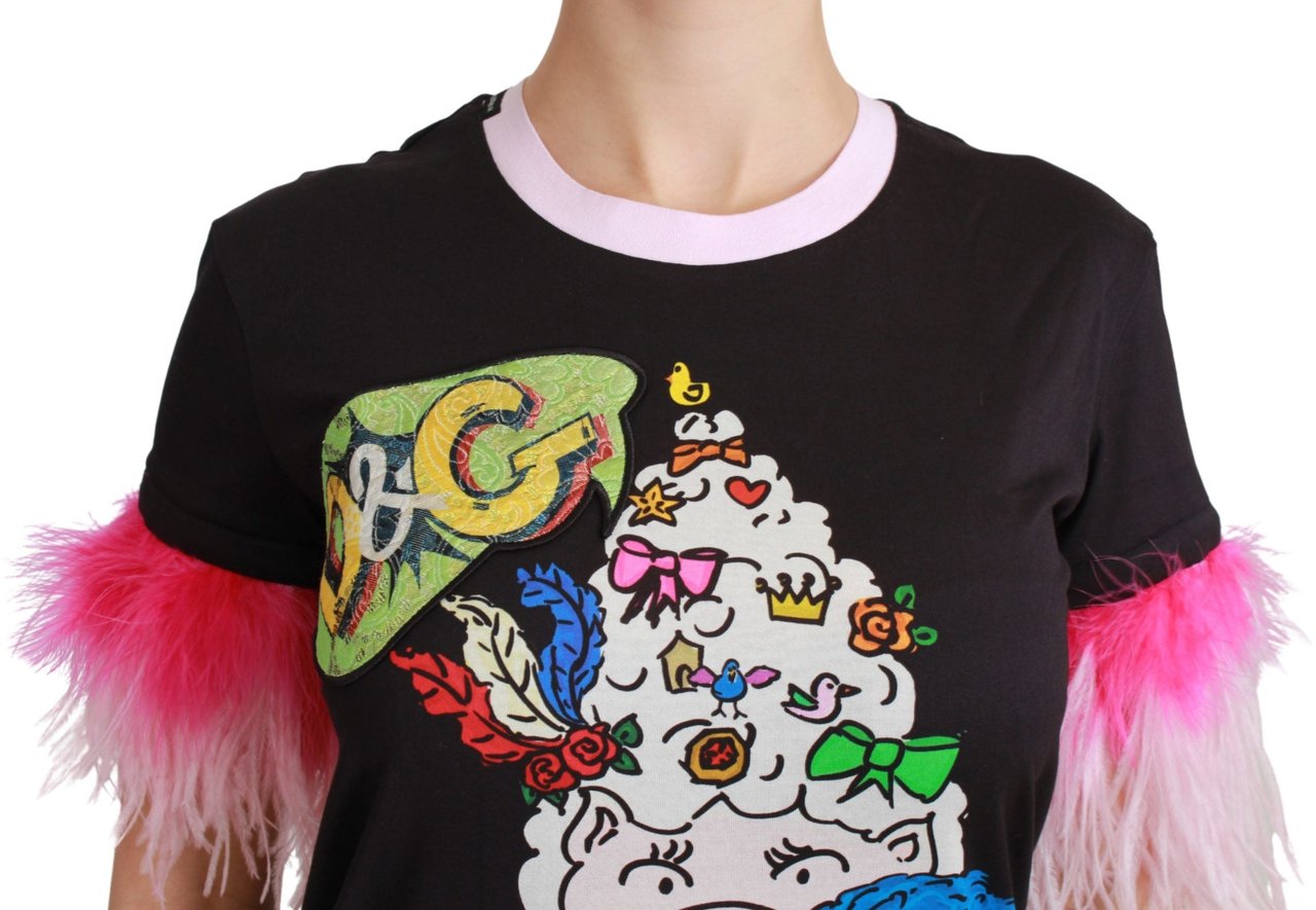 Dolce & Gabbana Black YEAR OF THE PIG Top Cotton T-shirt Zwart