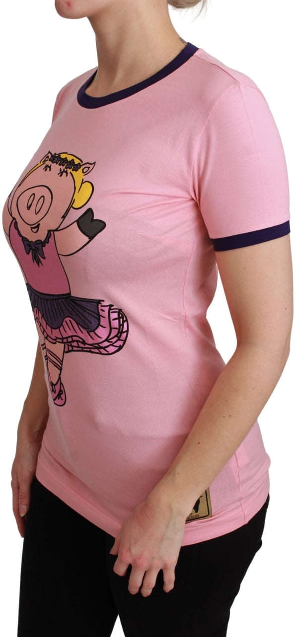 Dolce & Gabbana Pink YEAR OF THE PIG Top Cotton T-shirt Wit