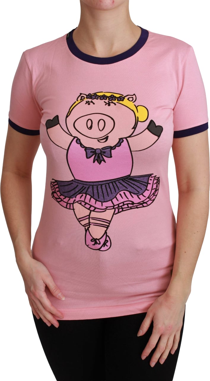 Dolce & Gabbana Pink YEAR OF THE PIG Top Cotton T-shirt Wit