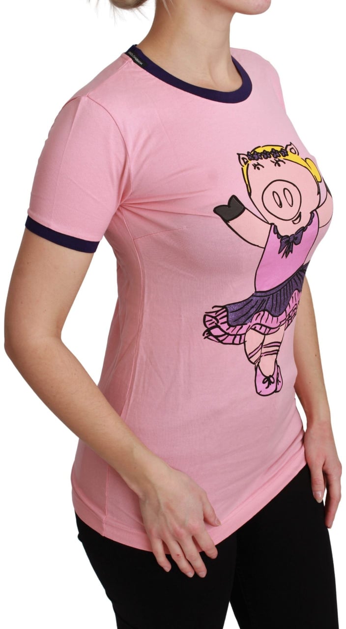 Dolce & Gabbana Pink YEAR OF THE PIG Top Cotton T-shirt Wit