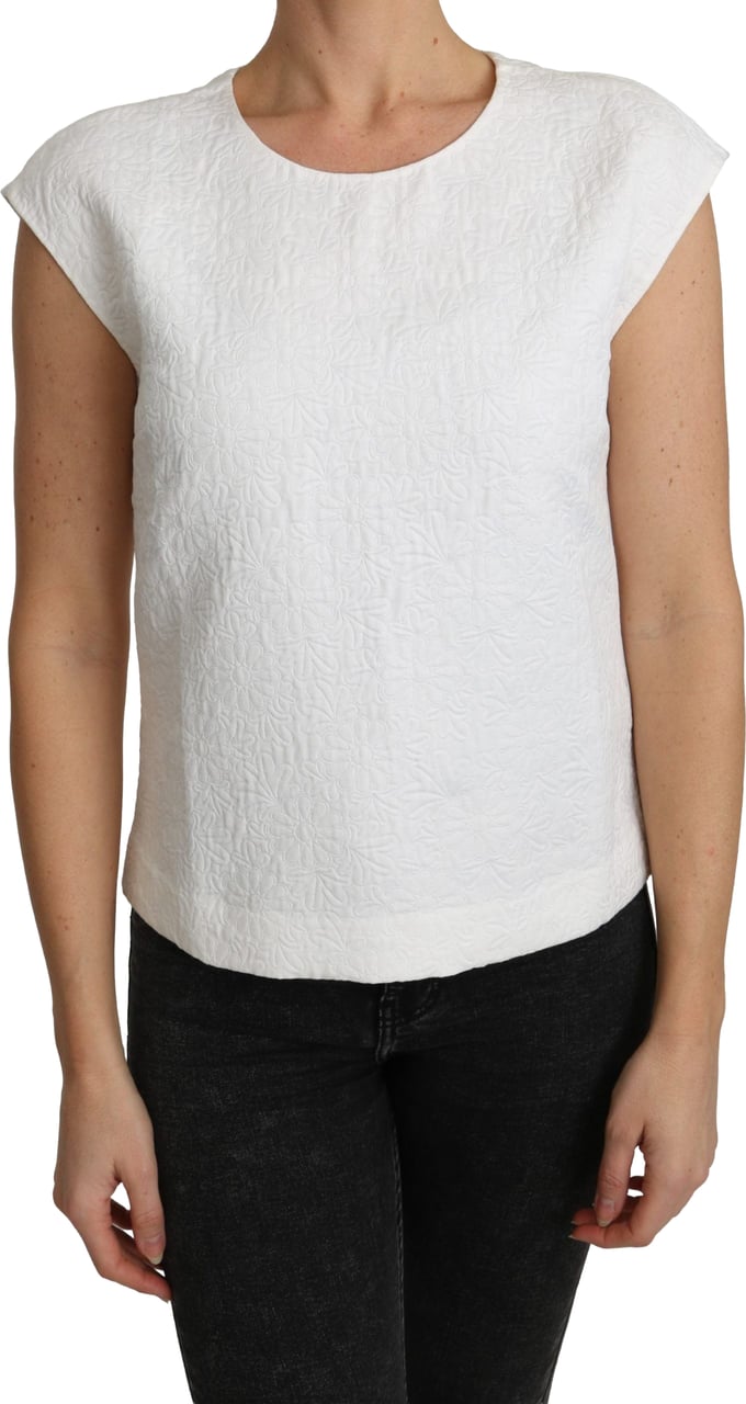 Dolce & Gabbana White Floral Brocade Blouse Cotton Top Rood