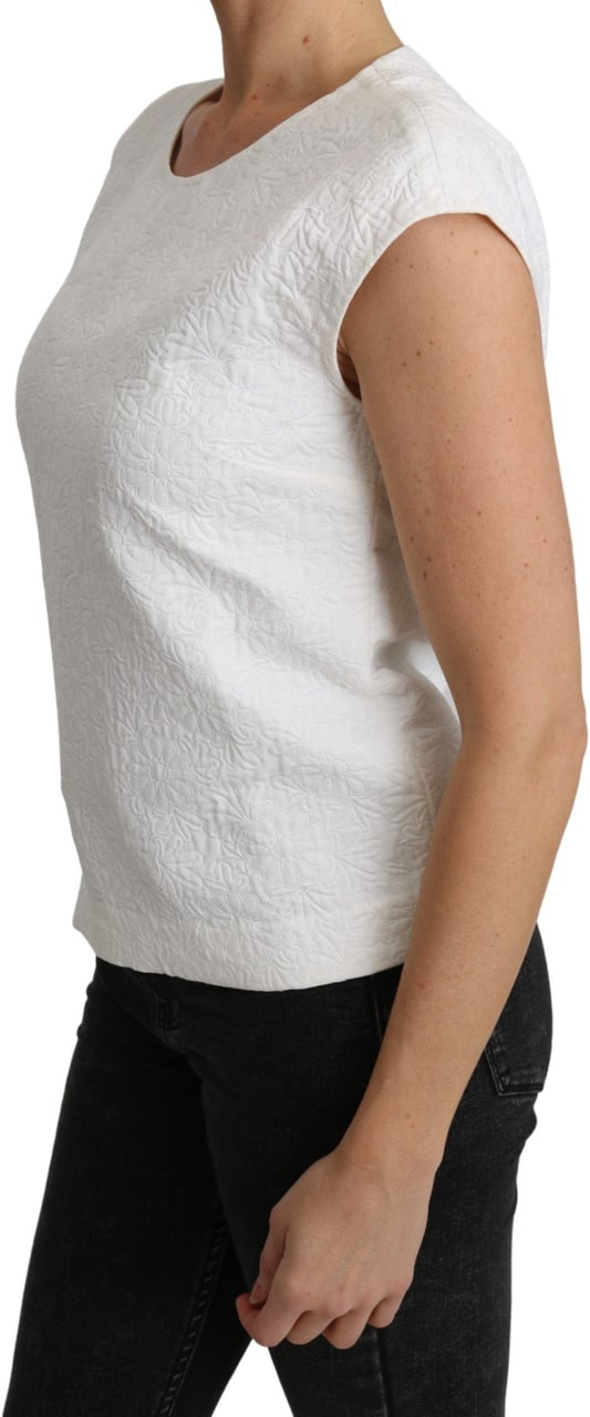 Dolce & Gabbana White Floral Brocade Blouse Cotton Top Rood
