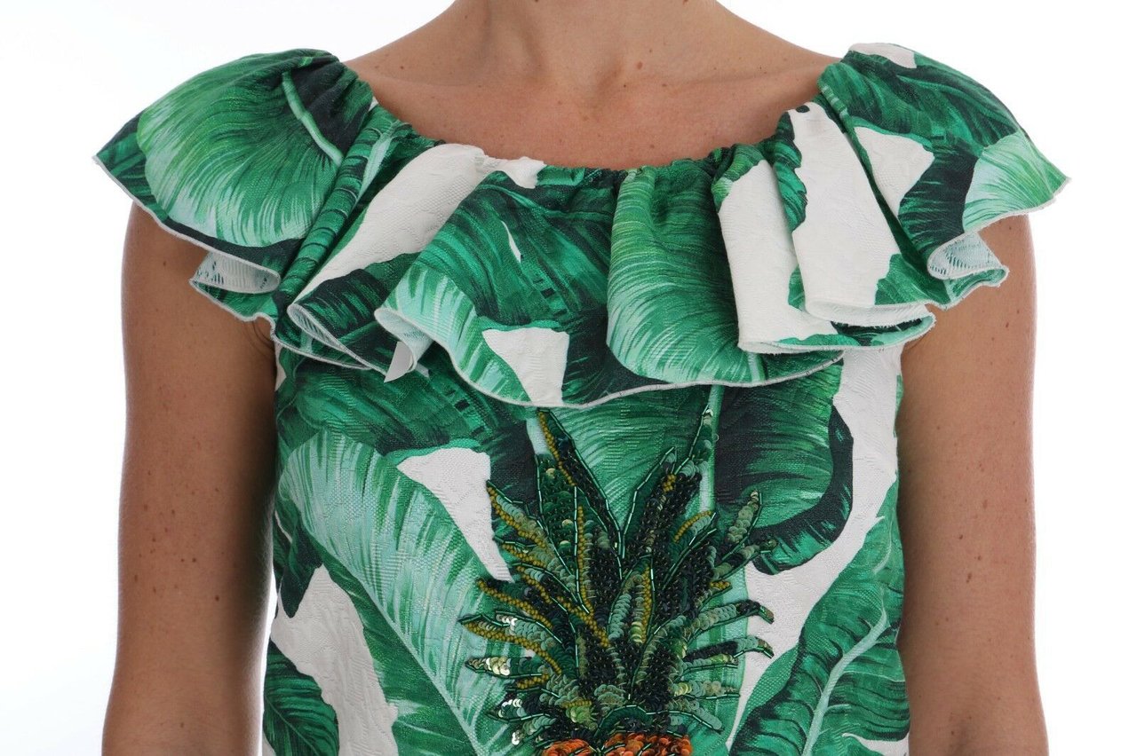 Dolce & Gabbana Pineapple Banana Sequins Blouse T-shirt Groen