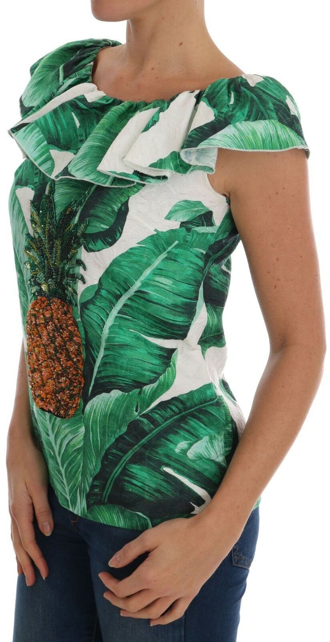 Dolce & Gabbana Pineapple Banana Sequins Blouse T-shirt Groen