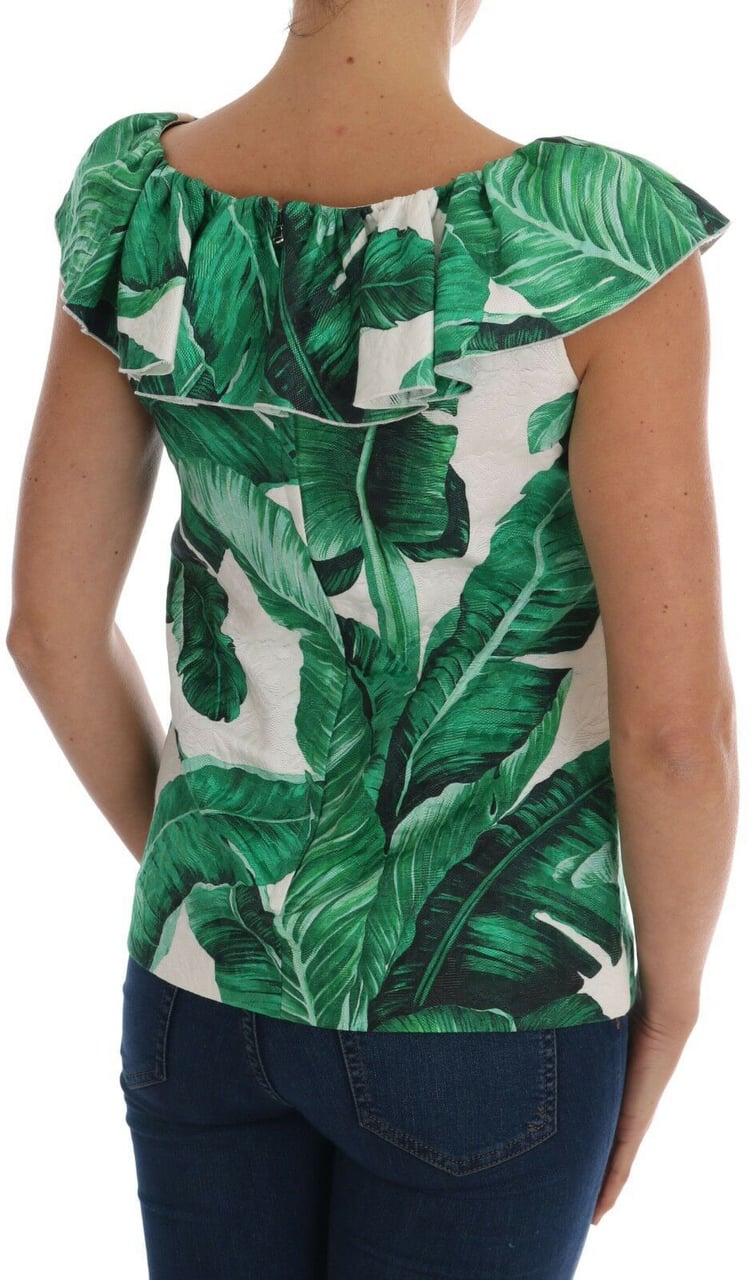 Dolce & Gabbana Pineapple Banana Sequins Blouse T-shirt Groen