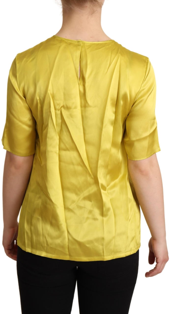 Dolce & Gabbana Yellow Silk Short Sleeve Blouse T-shirt Geel