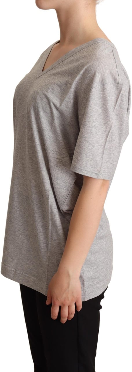 Dolce & Gabbana Gray Solid 100% Cotton V-neck Top T-shirt Grijs