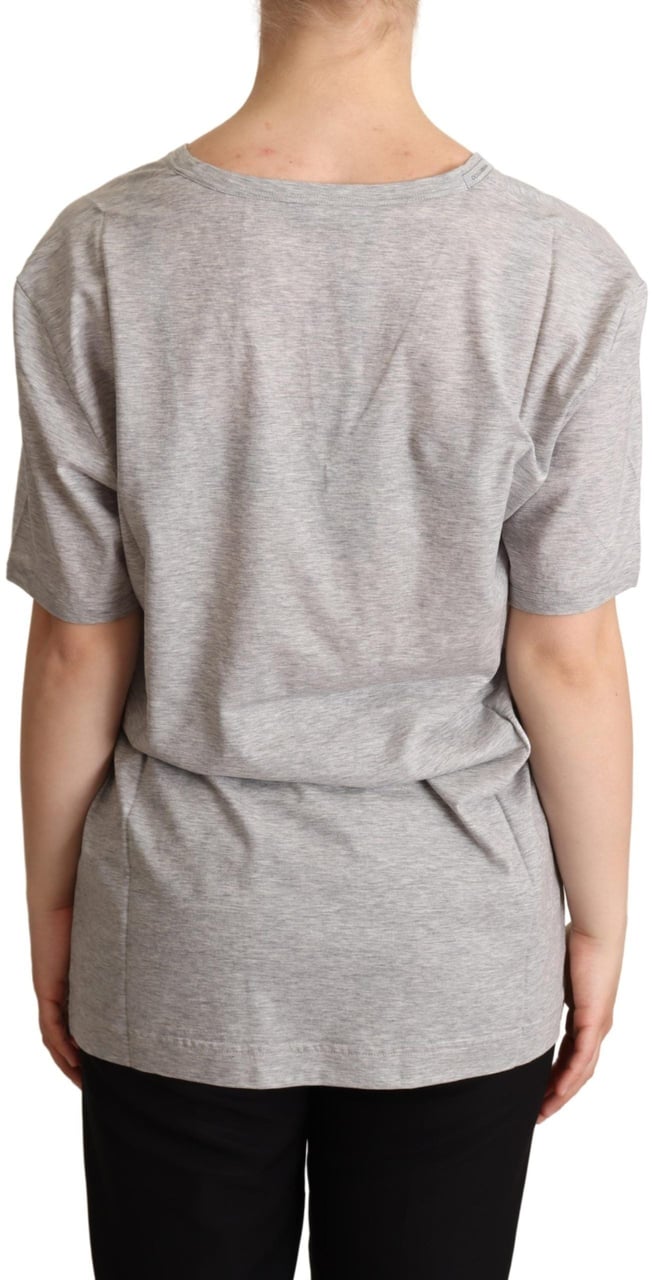 Dolce & Gabbana Gray Solid 100% Cotton V-neck Top T-shirt Grijs