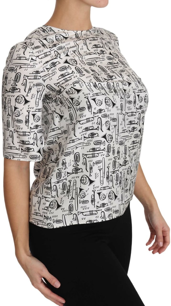 Dolce & Gabbana White Musical Instruments Print Blouse Wit