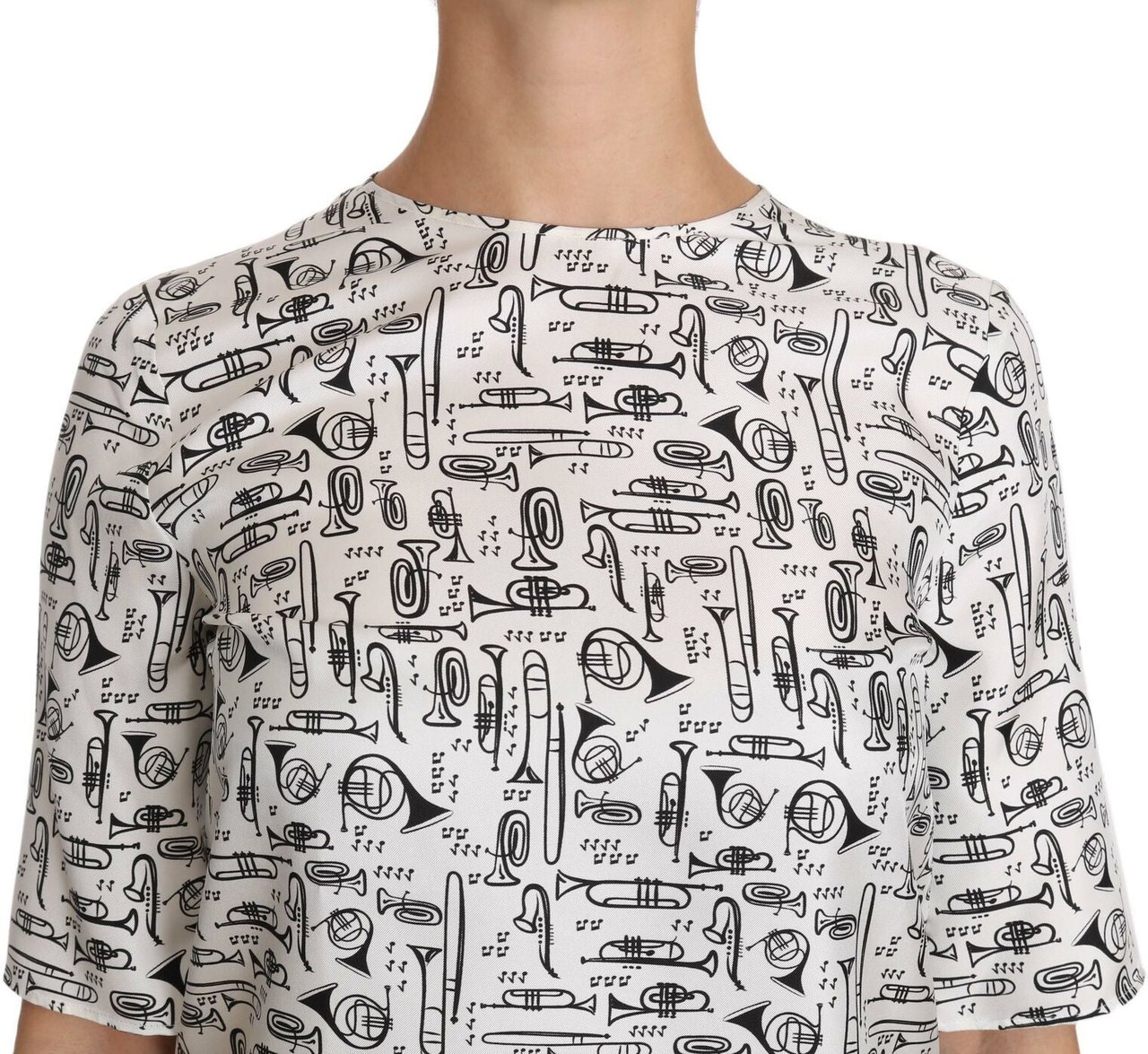 Dolce & Gabbana White Musical Instruments Print Blouse Wit
