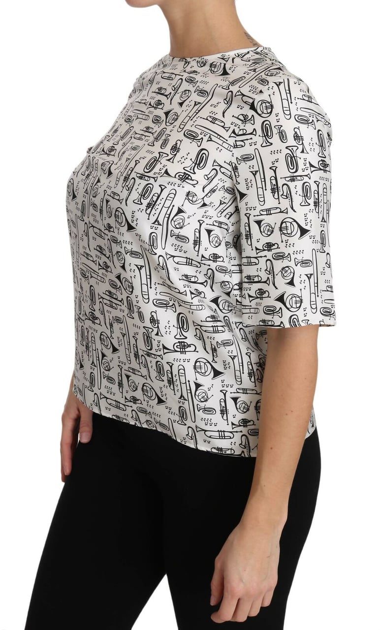 Dolce & Gabbana White Musical Instruments Print Blouse Wit