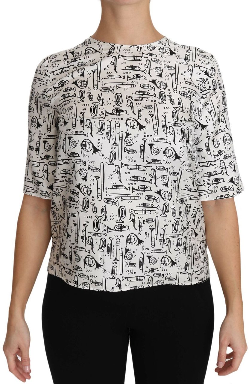 Dolce & Gabbana White Musical Instruments Print Blouse Wit