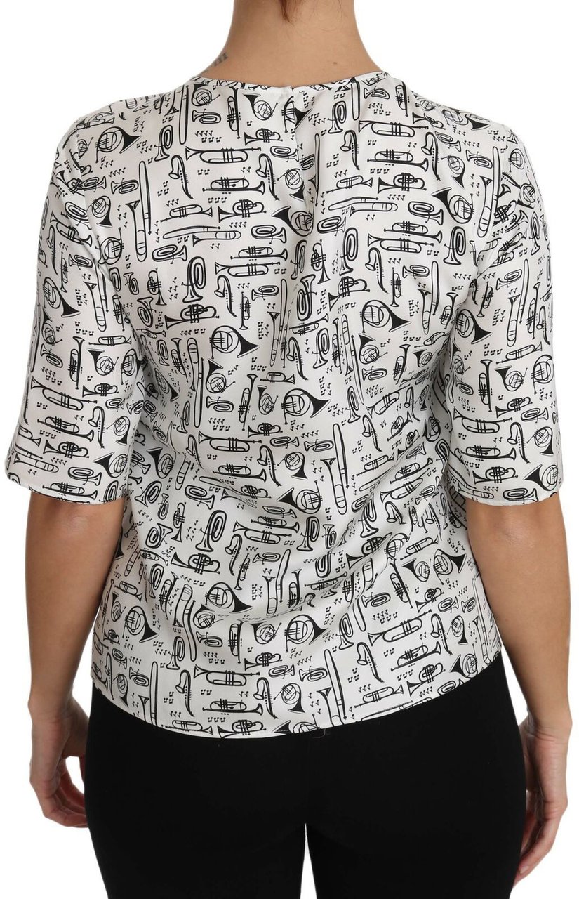 Dolce & Gabbana White Musical Instruments Print Blouse Wit