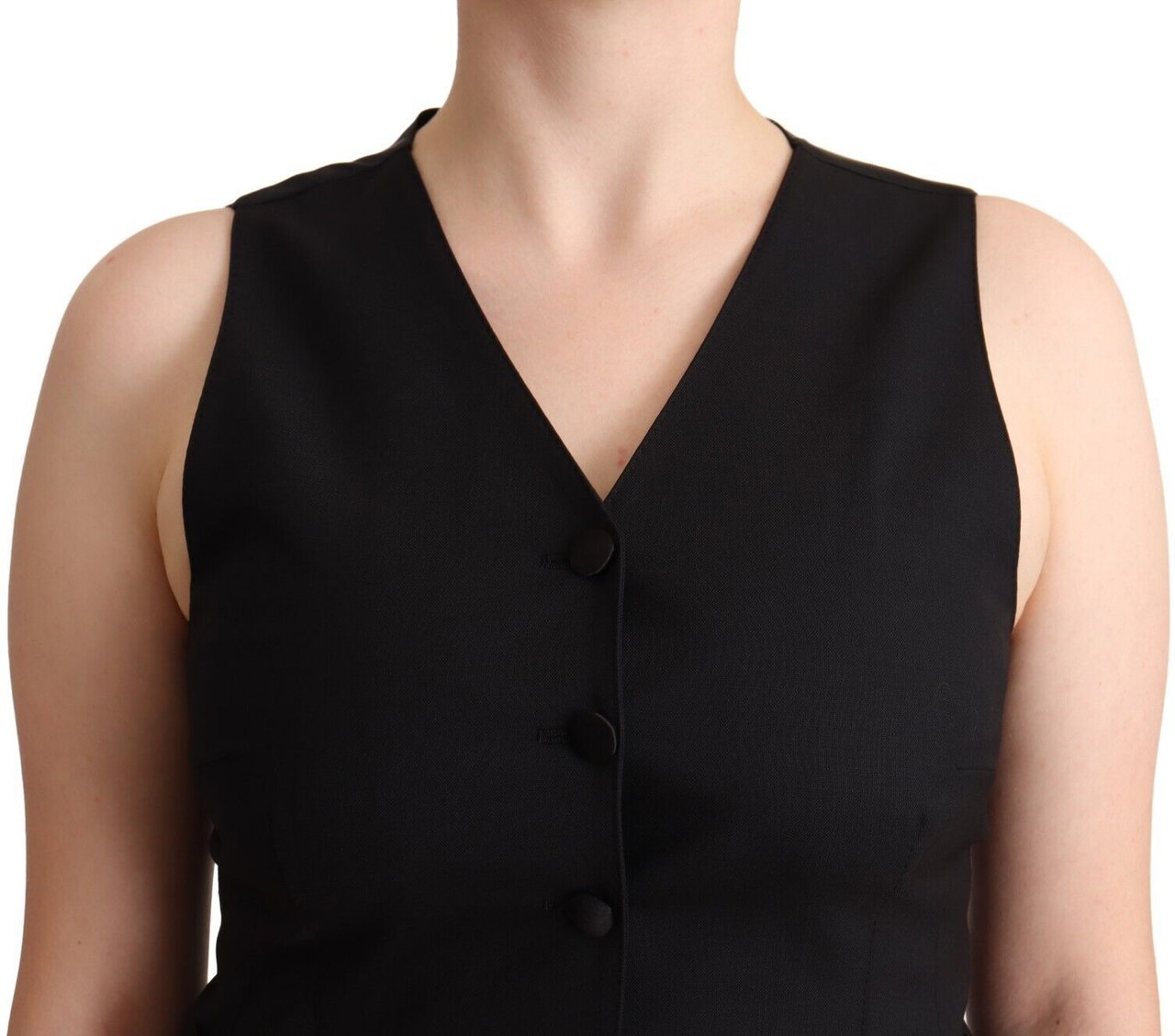 Dolce & Gabbana Black Button Down Sleeveless Viscose Vest Top Zwart