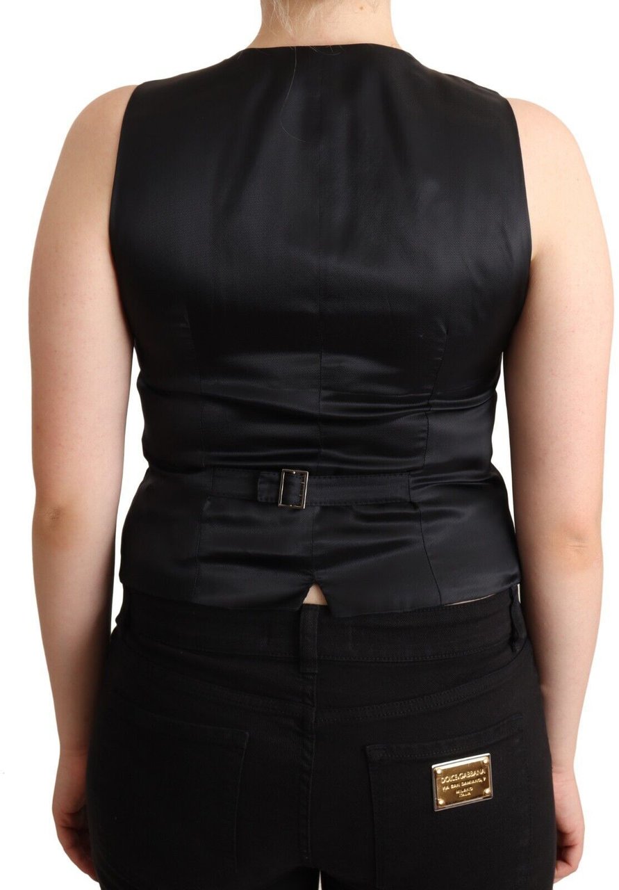 Dolce & Gabbana Black Button Down Sleeveless Viscose Vest Top Zwart