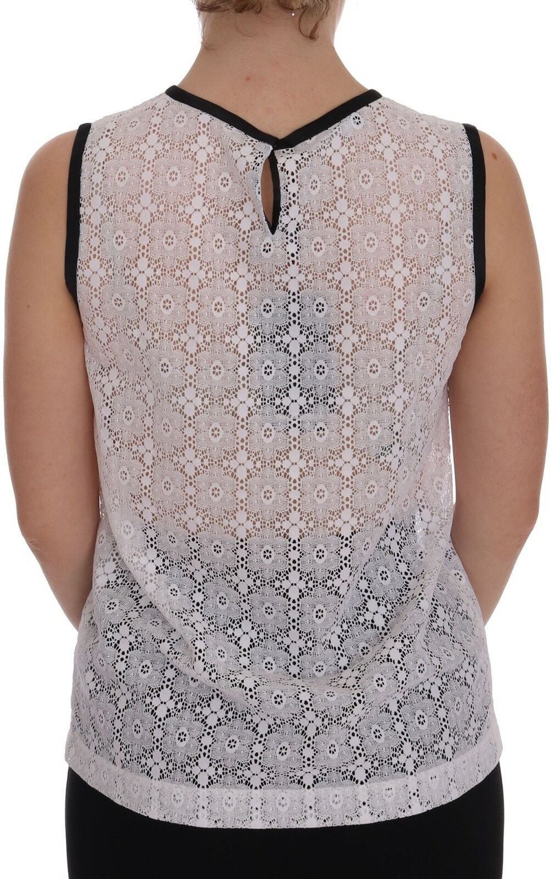 Dolce & Gabbana White Lace Floral Nylon Tank T-shirt Wit