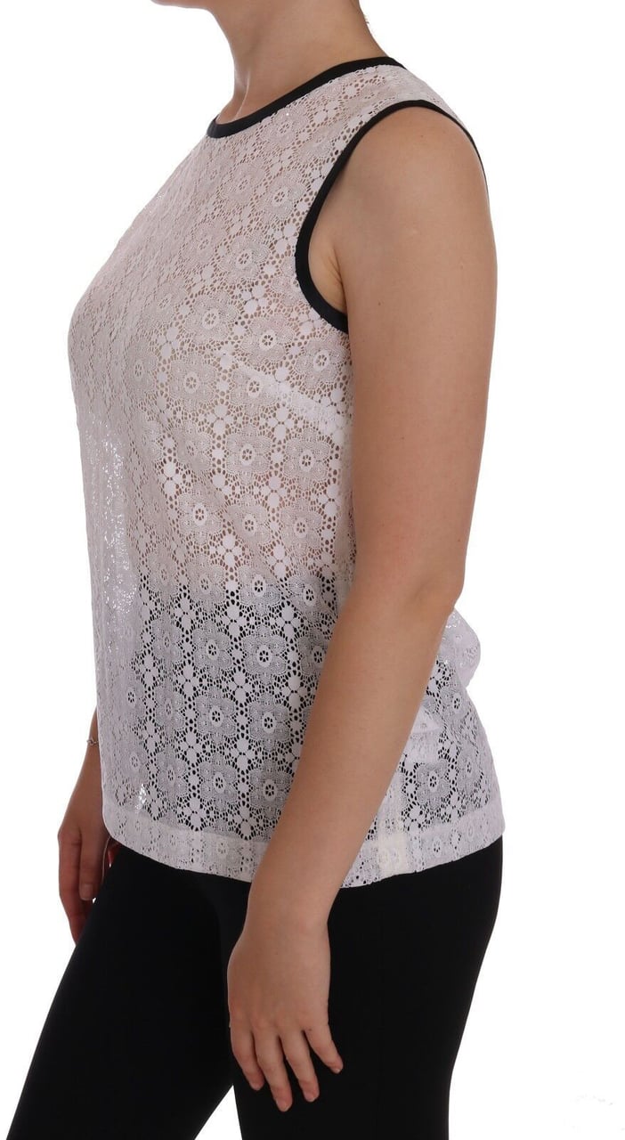 Dolce & Gabbana White Lace Floral Nylon Tank T-shirt Wit