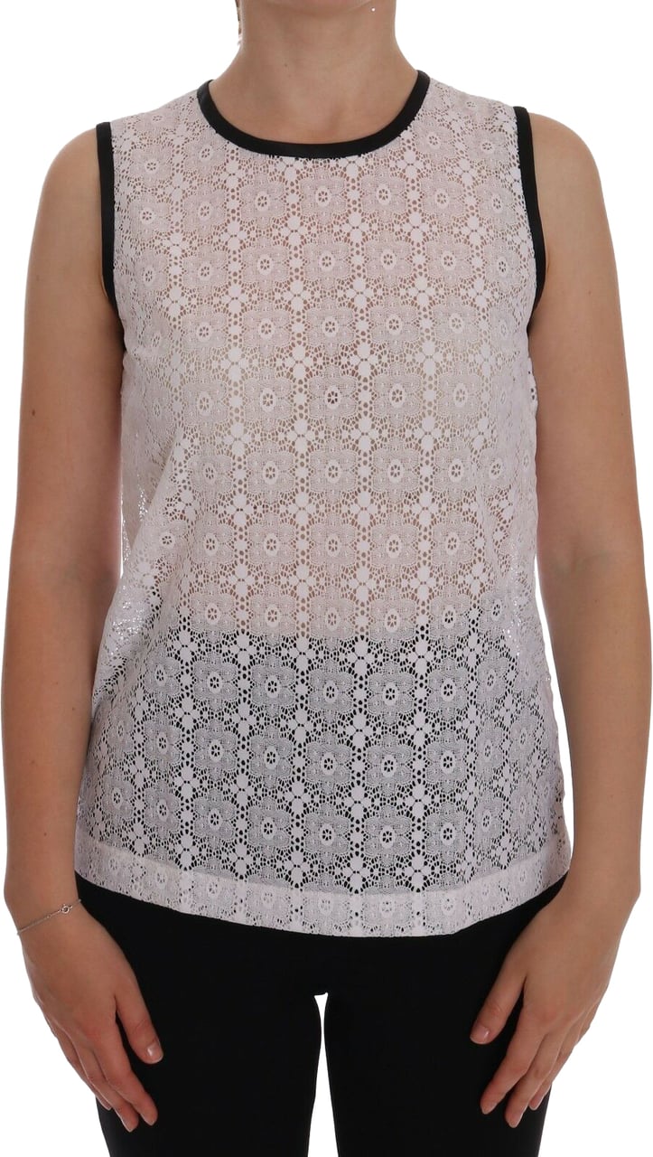 Dolce & Gabbana White Lace Floral Nylon Tank T-shirt Wit