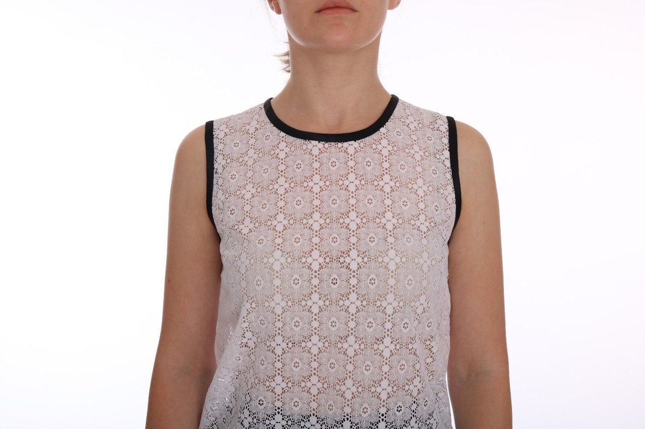 Dolce & Gabbana White Lace Floral Nylon Tank T-shirt Wit