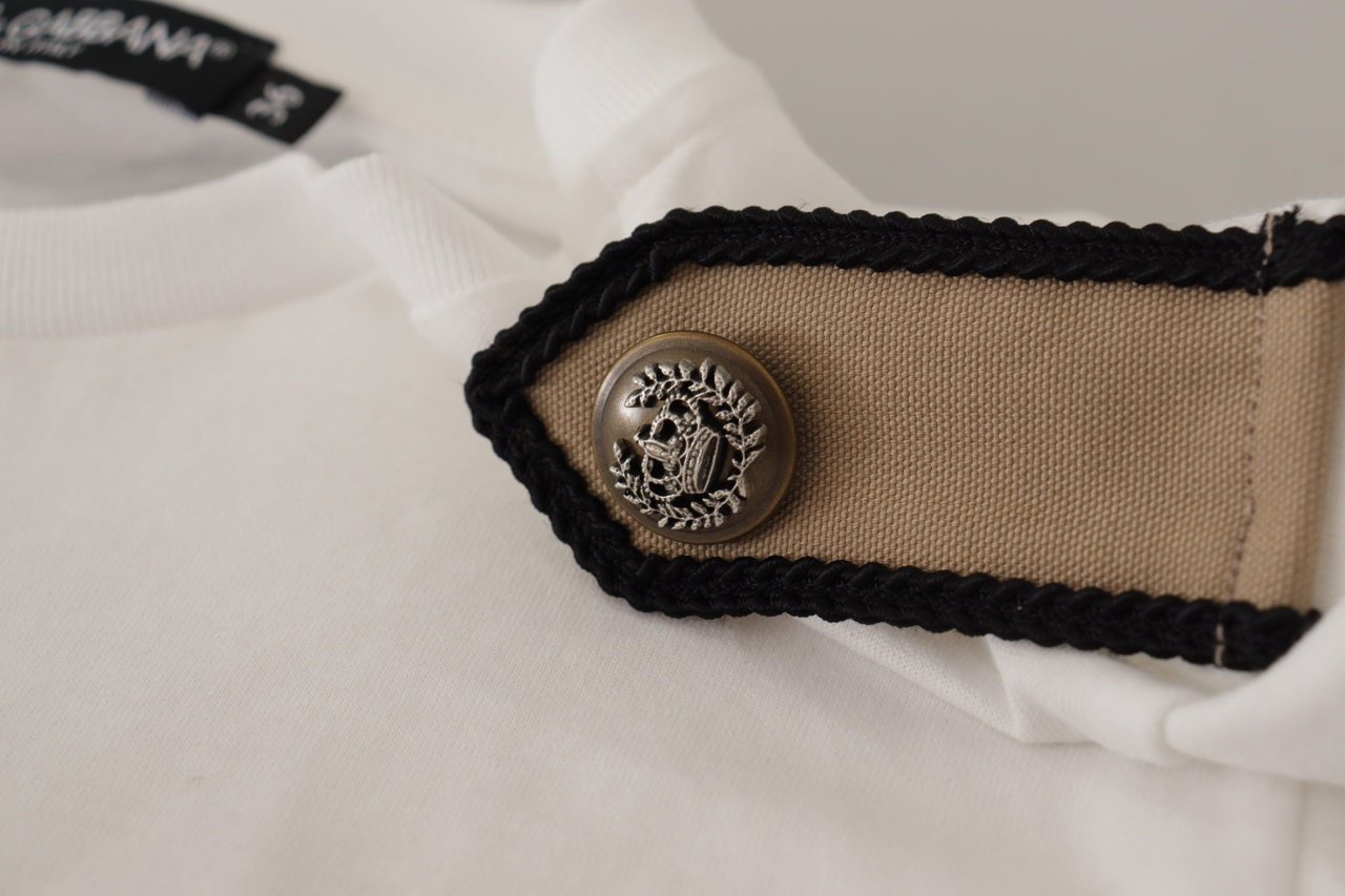 Dolce & Gabbana White Black Roses Crewneck Cotton T-shirt Zwart