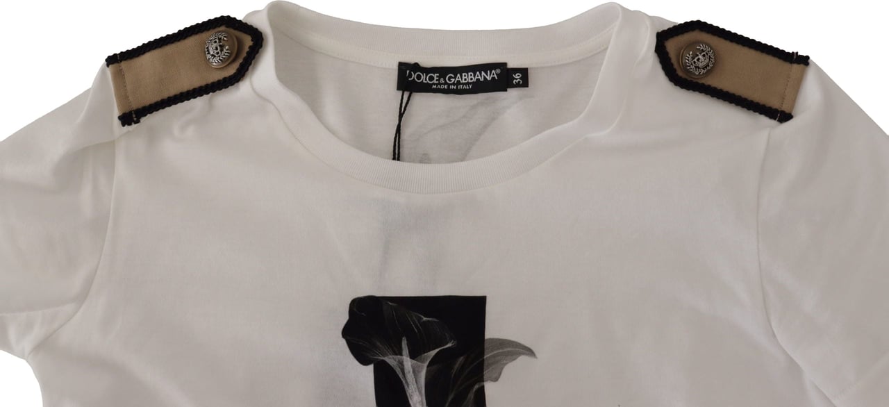 Dolce & Gabbana White Black Roses Crewneck Cotton T-shirt Zwart