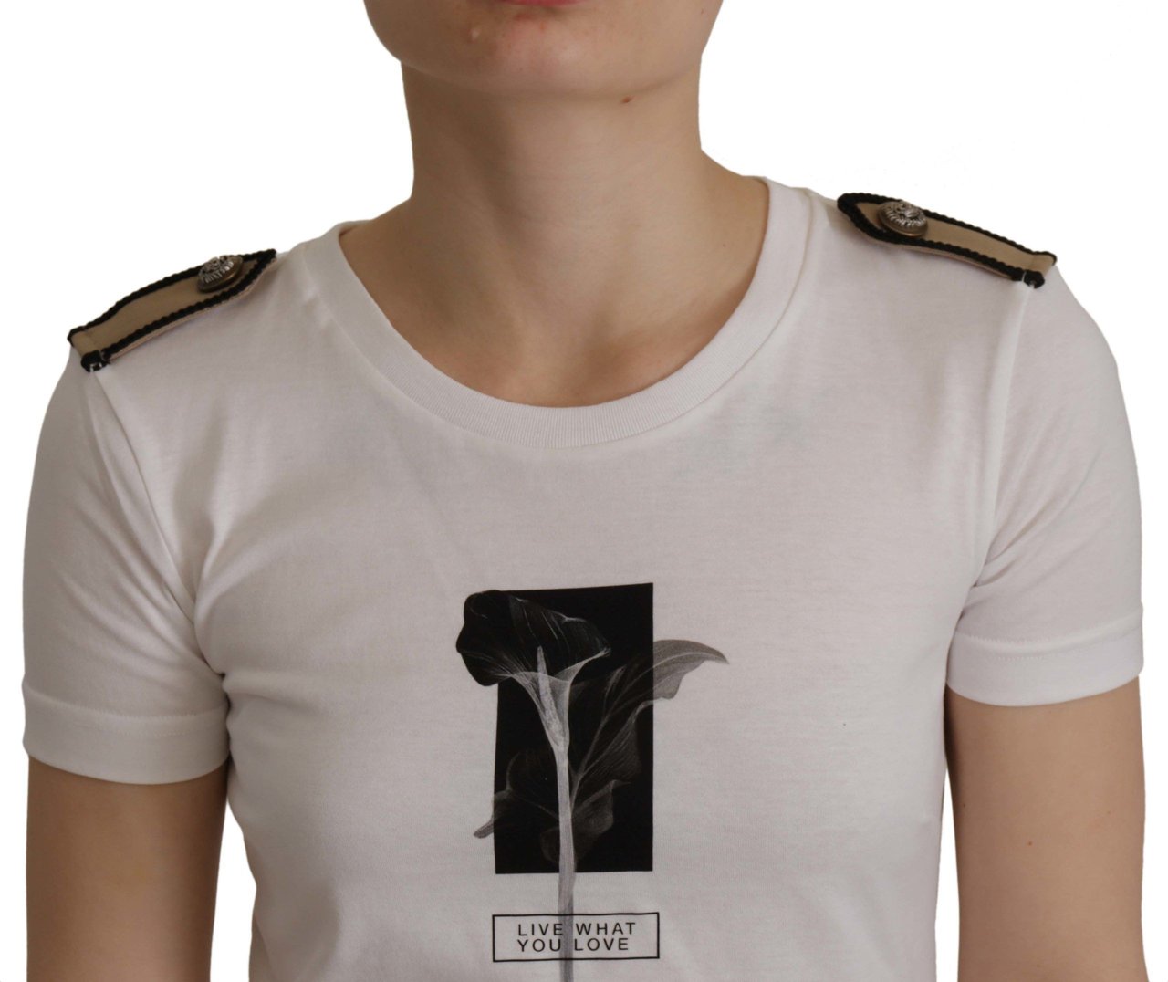 Dolce & Gabbana White Black Roses Crewneck Cotton T-shirt Zwart