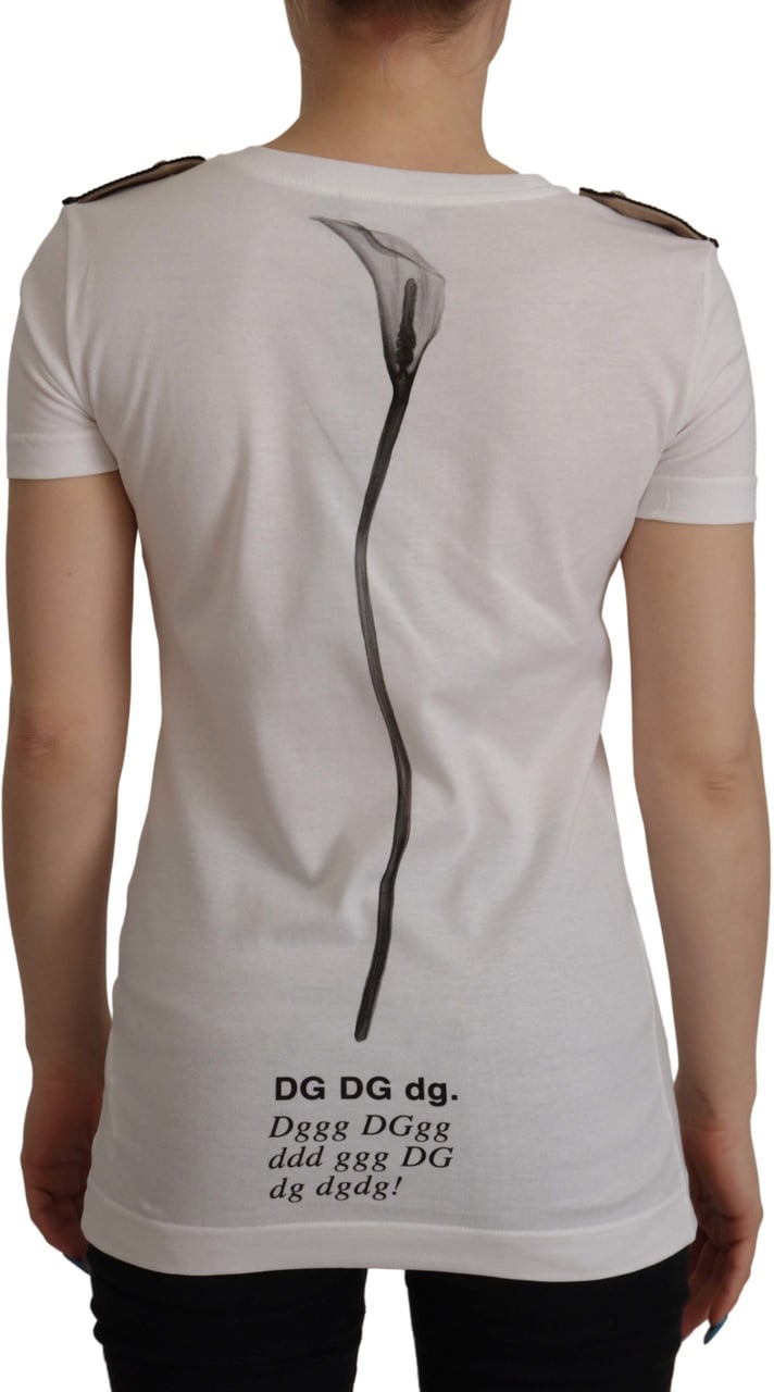 Dolce & Gabbana White Black Roses Crewneck Cotton T-shirt Zwart