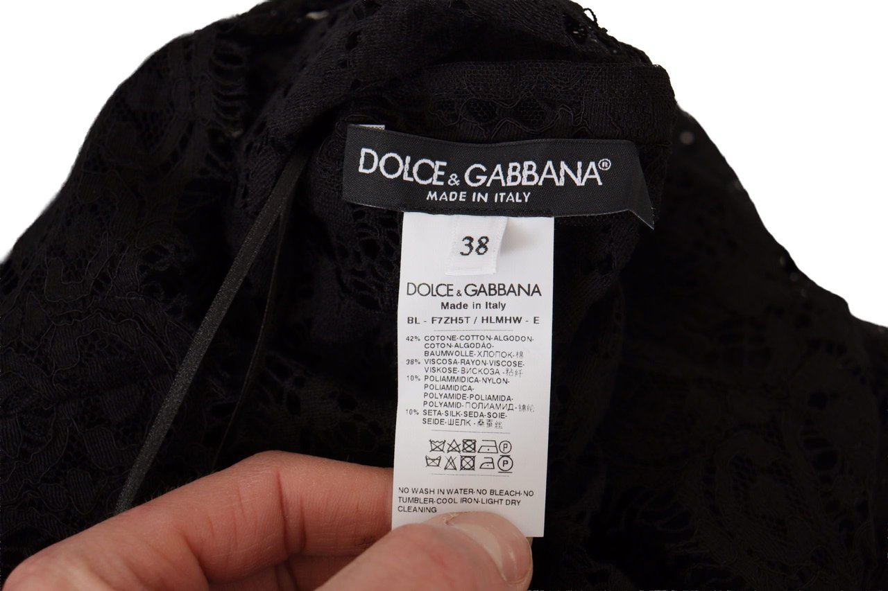 Dolce & Gabbana Black Floral Lace Pullover Sicily Blouse Zwart