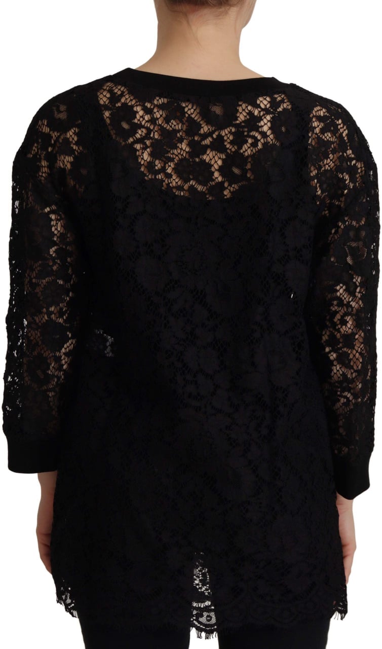 Dolce & Gabbana Black Floral Lace Pullover Sicily Blouse Zwart