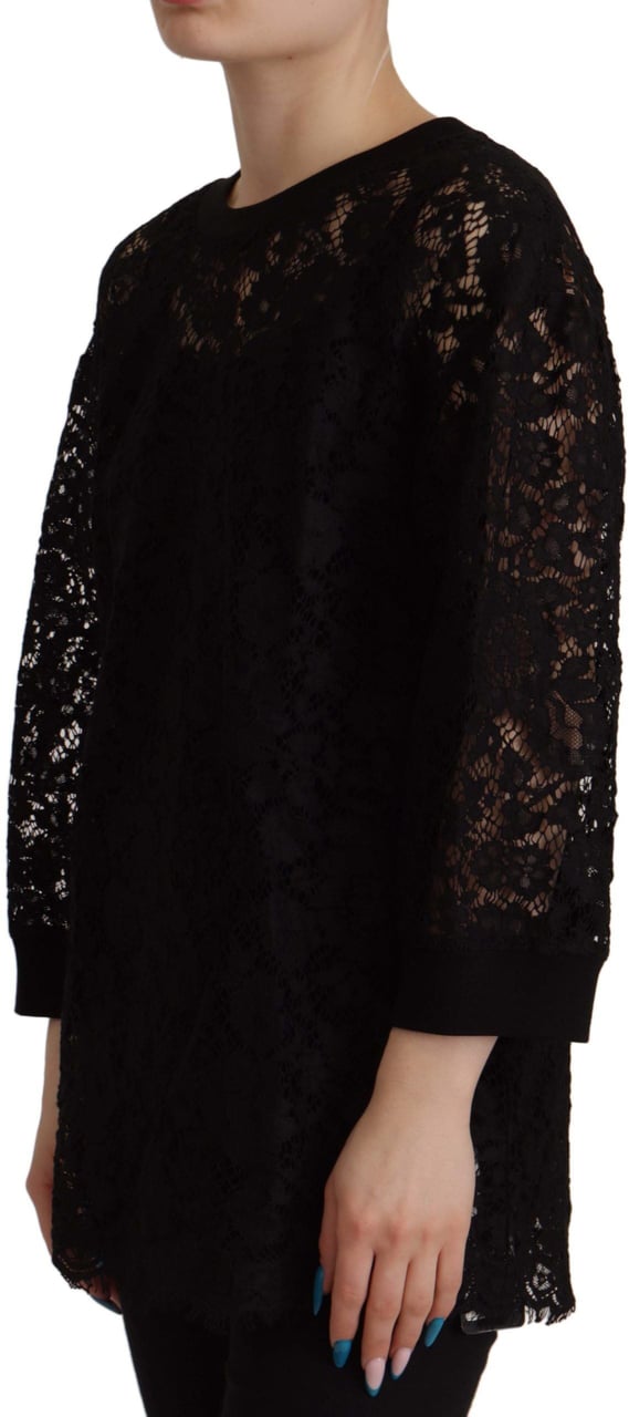 Dolce & Gabbana Black Floral Lace Pullover Sicily Blouse Zwart