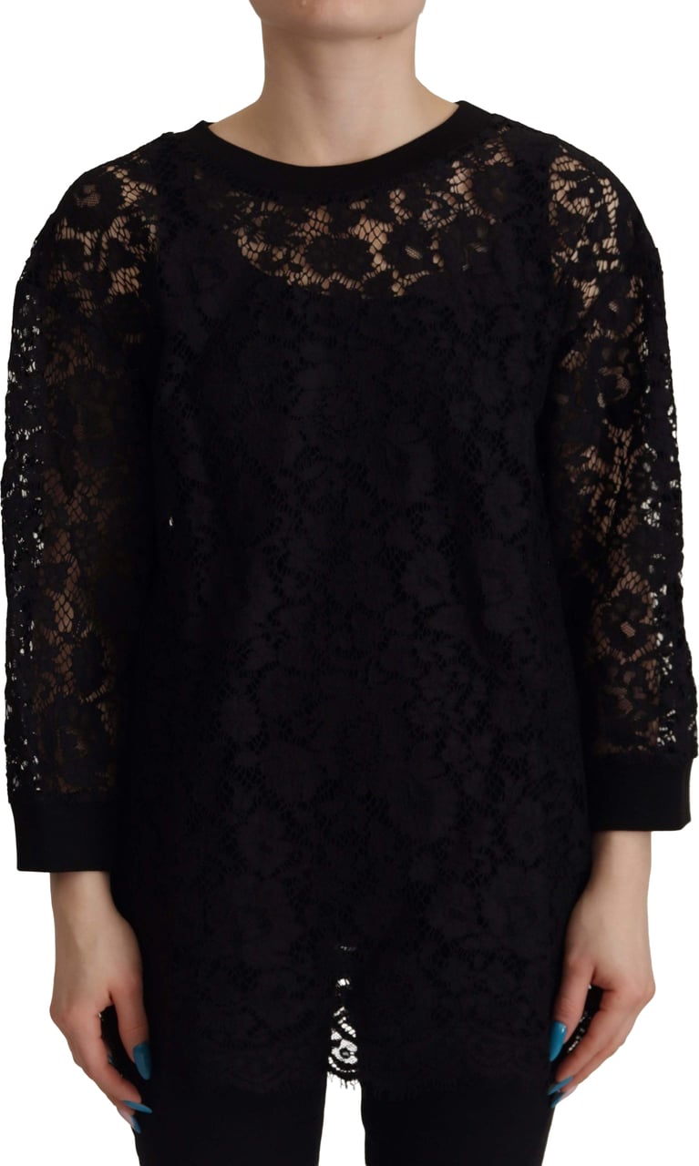 Dolce & Gabbana Black Floral Lace Pullover Sicily Blouse Zwart