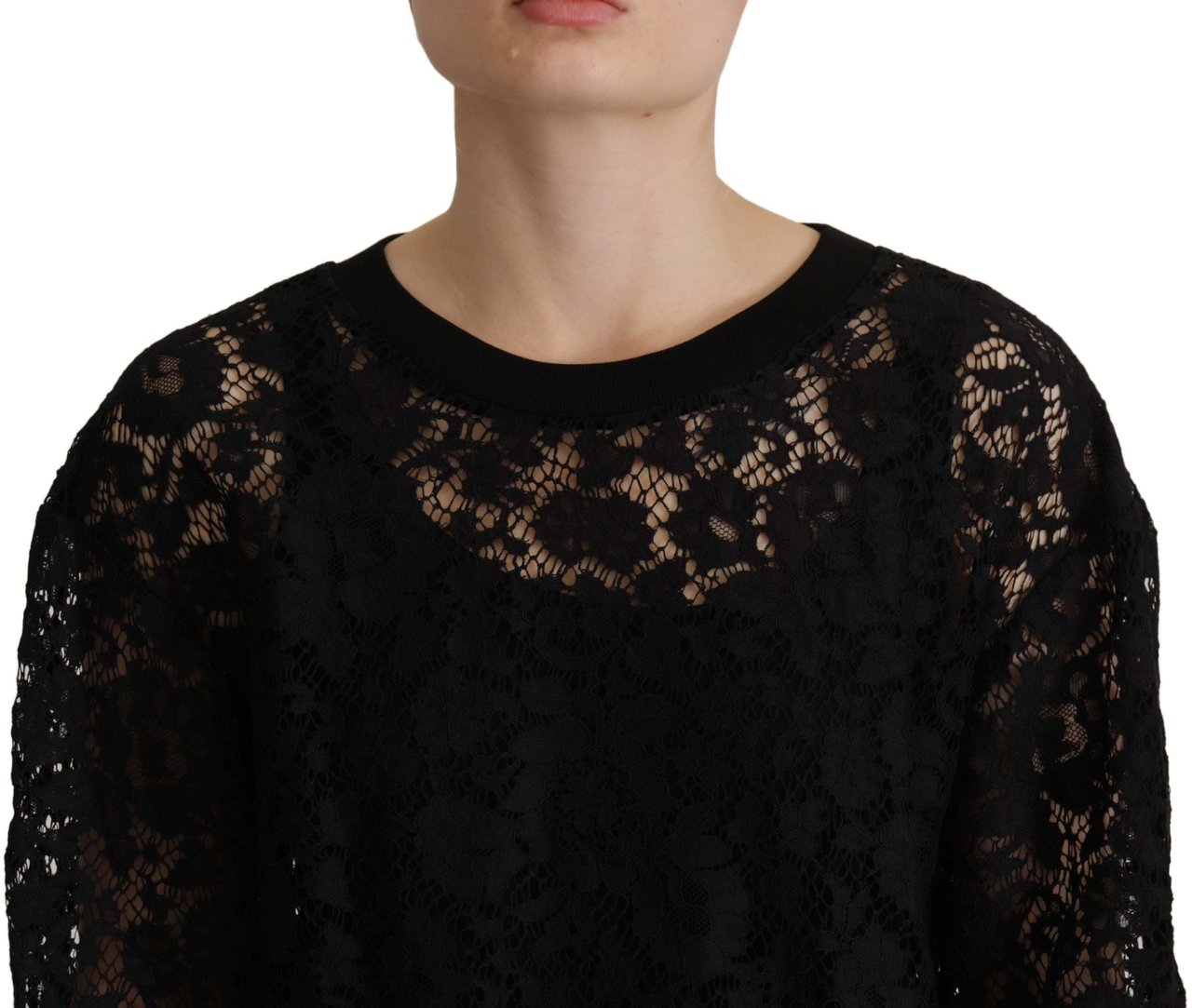 Dolce & Gabbana Black Floral Lace Pullover Sicily Blouse Zwart