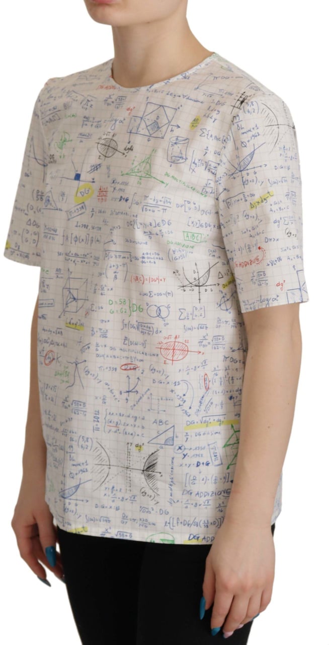 Dolce & Gabbana White Cotton Algebra Print Short Sleeves Top Wit