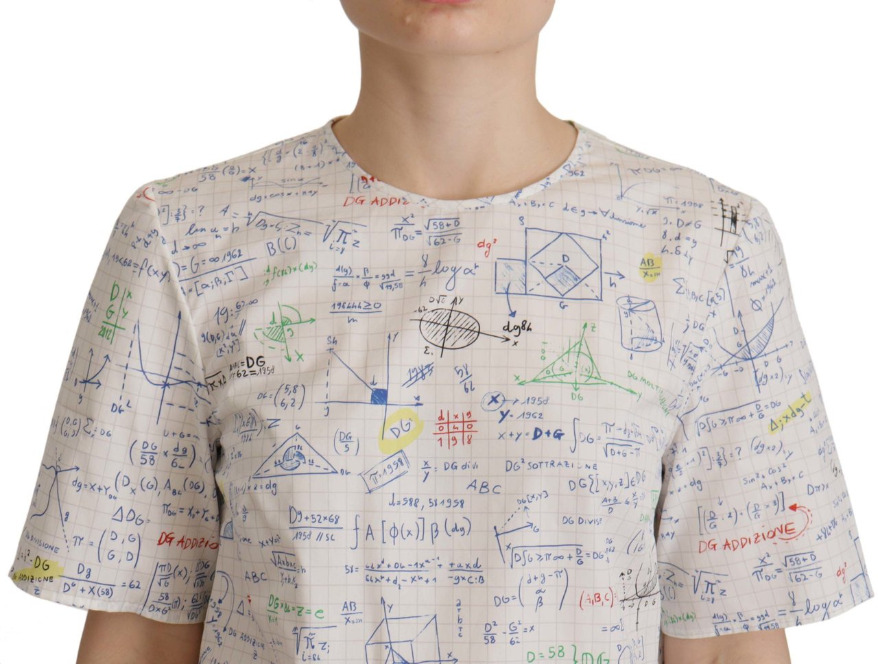 Dolce & Gabbana White Cotton Algebra Print Short Sleeves Top Wit