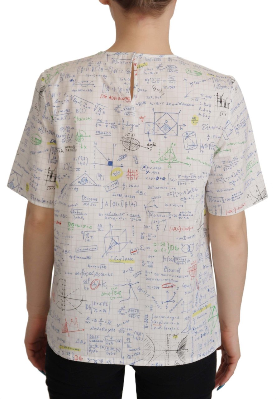 Dolce & Gabbana White Cotton Algebra Print Short Sleeves Top Divers