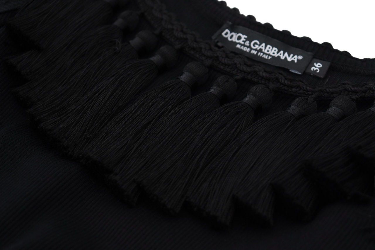 Dolce & Gabbana Black Tank Top Blouse Tassle Cotton Blouse Zwart