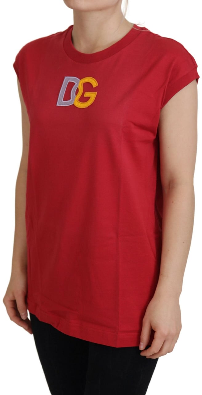 Dolce & Gabbana Red Cotton DG Logo Tank Top T-shirt Rood