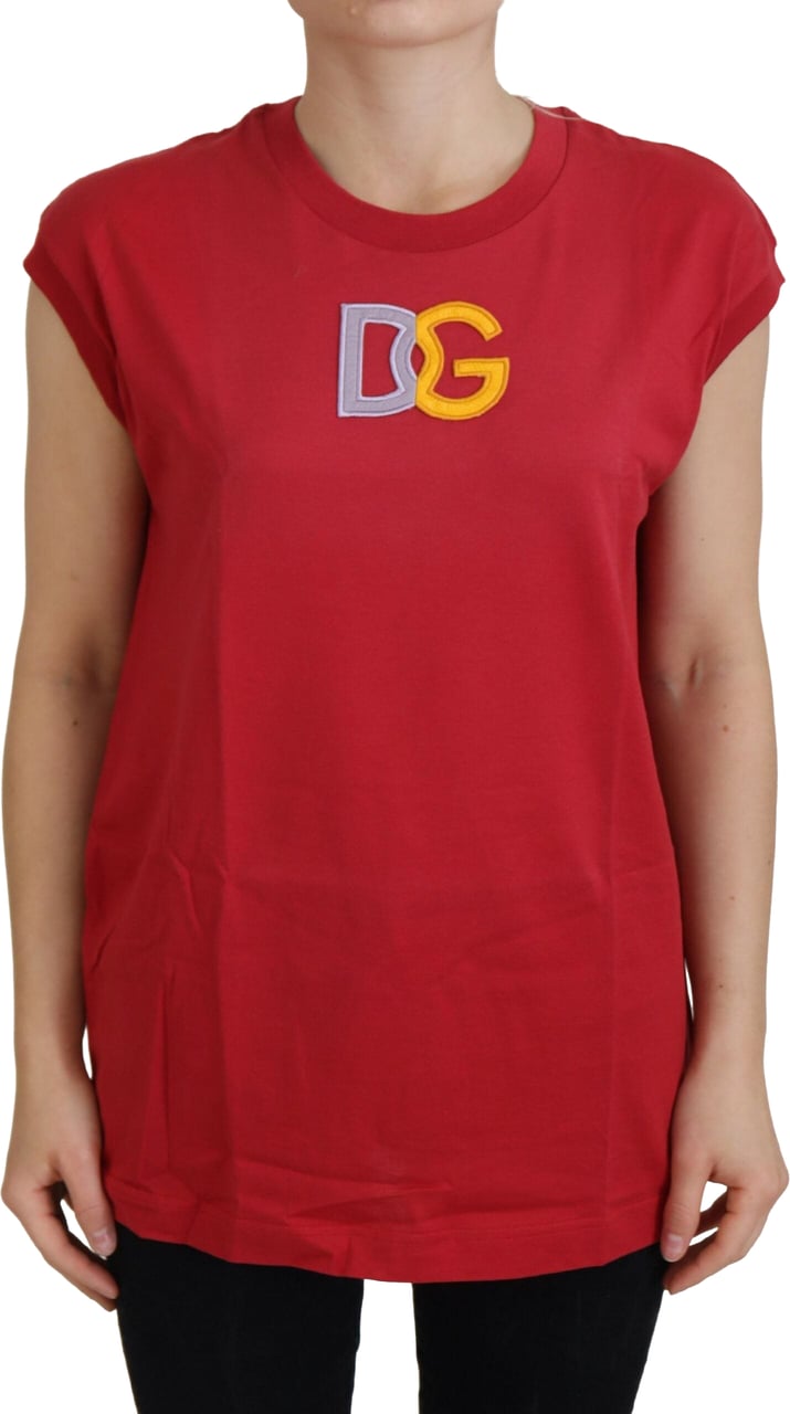 Dolce & Gabbana Red Cotton DG Logo Tank Top T-shirt Rood