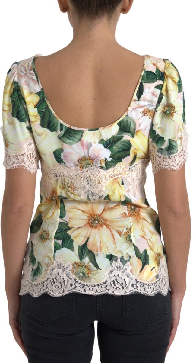 Dolce & Gabbana Multicolor Floral Lace V Neck Blouse Divers